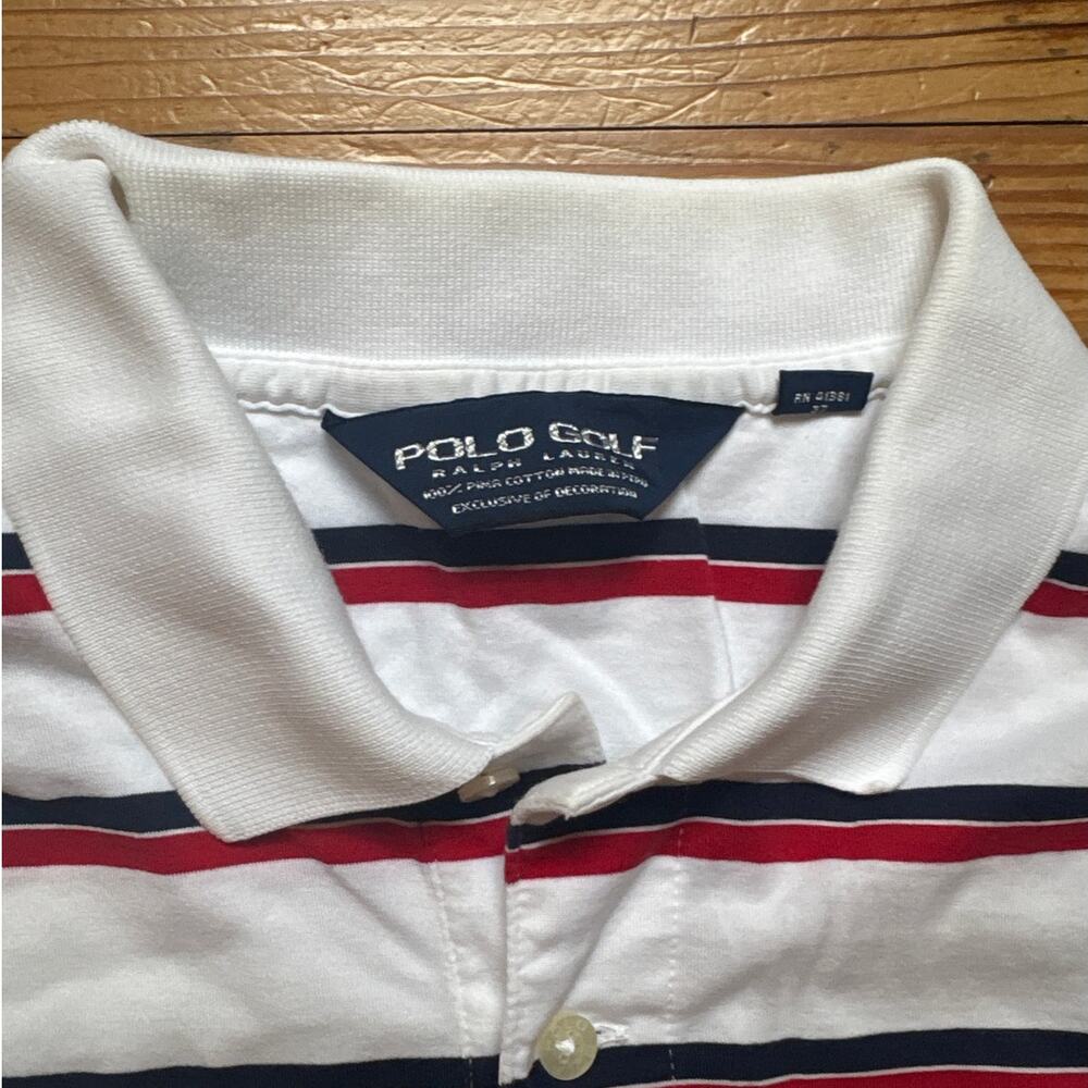 Polo Golf white blue‎ red striped US Open 11' short sleeve polo shirt SIZE L - Picture 3 of 5